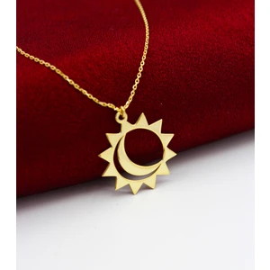 Silver & Silver 925 Ayar Gümüş Altın Kaplama Ay Güneş Kolye