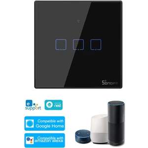 T3EU3C-TX Wifi Dokunmatik Akıllı Anahtar | Alexa , Google , Nest , Echo , Echo Dot , Tap | Siyah , Duvar Tipi | 3 Gang | Uzaktan Kumanda Edilebilir
