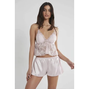 Pierre Cardin 450 Kadın Saten Dantelli Pijama Şort - Pudra