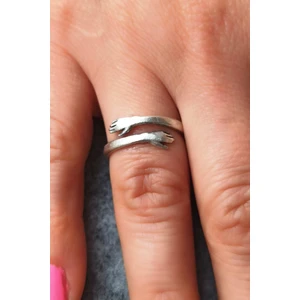 Fildişi Aksesuar Antik Gümüş Kaplama Eller Şekilli El Yapımı Ayarlanabilir Yüzük