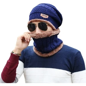 Ur Store Erkek Sonbahar ve Kış Mevsimi Yün Bere Boyunluk - Mavi (Yurt Dışından)