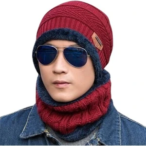 Ur Store Erkek Sonbahar ve Kış Mevsimi Yün Bere Boyunluk - Kırmızı (Yurt Dışından)
