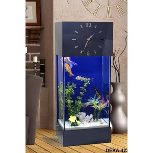 Dekor Akvaryum Full Set LED Işıklı Saat Kule Akvaryum DEKA-423 Mavi