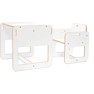 2-4 Yaş Kumru Ahşap Montessori Çocuk Oyun, Çalışma ve Aktivite Masası ve Sandalyesi / Beyaz