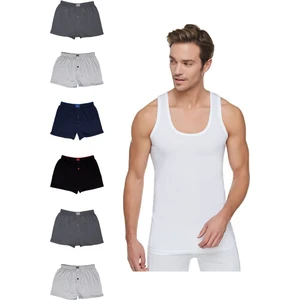 Erkek 6 Adet Beyaz Atlet (0101), 6 Adet Çok Renkli Boxer (0117) Takım