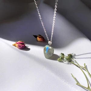 Labradorit Doğal Taş Kalp Kolye