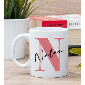 Hediye Dükkanı Kişiye Özel Baş Harfli Üzeri İsim Yazılı Beyaz Kupa Bardak