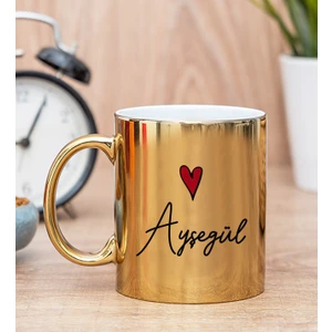 Hediye Dükkanı Kişiye Özel İsim Yazılı Minik Kalpli Gold Kupa Bardak