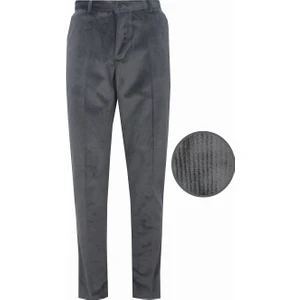 Erkek Koyu Gri Kadife Ince Fitilli Klasik Kesim Cepli Pantolon