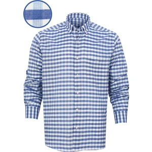 Erkek Mavi Beyaz Klasik Kesim Kareli Yaka Düğmeli Tek Cepli Uzun Kollu Gömlek