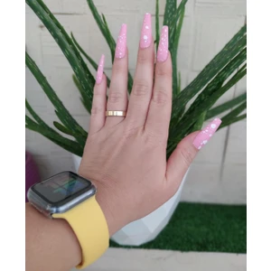 12 Li  Silikon  Yapışkanlı Balerin Model Takma Tırnak ( Mat Desenli Pembe )