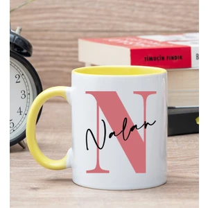 Hediye Dükkanı Kişiye Özel Baş Harfli Üzeri İsim Yazılı Sarı Kupa Bardak