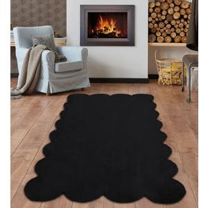 Balat Halı Siyah Lazer Kesim Kaymaz Taban Peluş Uzun Tüylü Halı-80x200 cm