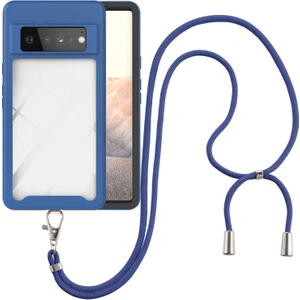 Google Pixel 6 Pro İçin Şeffaf Bumper Shockproof Ayarlanabilir Çapraz Askılı Askılı Tam Koruma Kılıf Kapaklı Mavi (Yurt Dışından)