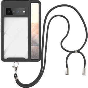 Google Pixel 6 Pro İçin Şeffaf Bumper Shockproof Ayarlanabilir Çapraz Askılı Askılı Tam Koruma Kılıf Kapaklı Siyah (Yurt Dışından)