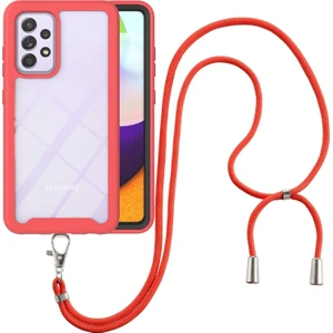 Samsung Galaxy A52 5G / 4G İçin Şeffaf Bumper Shockproof Ayarlanabilir Çapraz Askılı Askılı Tam Koruma Kılıf Kapaklı Kırmızı (Yurt Dışından)