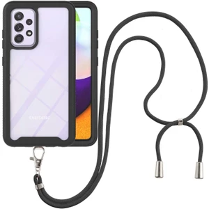 Samsung Galaxy A52 5G / 4G İçin Şeffaf Bumper Shockproof Ayarlanabilir Çapraz Askılı Askılı Tam Koruma Kılıf Kapaklı Siyah (Yurt Dışından)