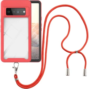 Google Pixel 6 Pro İçin Şeffaf Bumper Shockproof Ayarlanabilir Çapraz Askılı Askılı Tam Koruma Kılıf Kapaklı Kırmızı (Yurt Dışından)