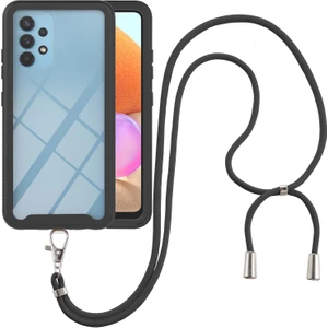 Samsung Galaxy A32 4G İçin Şeffaf Bumper Shockproof Ayarlanabilir Çapraz Askılı Askılı Tam Koruma Kılıf Kapaklı Siyah (Yurt Dışından)