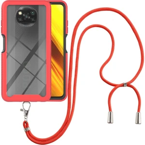 Xiaomi Poco X3 Nfc / X3 Pro İçin Şeffaf Bumper Shockproof Ayarlanabilir Çapraz Askılı Askılı Tam Koruma Kılıf Kapaklı Kırmızı (Yurt Dışından)