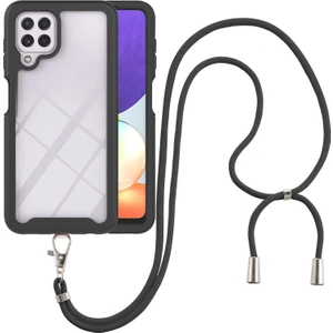 Samsung Galaxy A22 4G İçin Şeffaf Bumper Shockproof Ayarlanabilir Çapraz Askılı Askılı Tam Koruma Kılıf Kapaklı Siyah (Yurt Dışından)