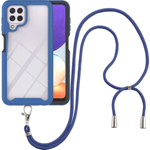 Samsung Galaxy A22 4G İçin Şeffaf Bumper Shockproof Ayarlanabilir Çapraz Askılı Askılı Tam Koruma Kılıf Kapaklı Mavi (Yurt Dışından)