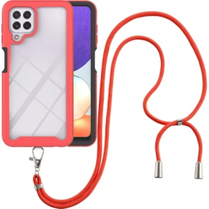 Samsung Galaxy A22 4G İçin Şeffaf Bumper Shockproof Ayarlanabilir Çapraz Askılı Askılı Tam Koruma Kılıf Kapaklı Kırmızı (Yurt Dışından)