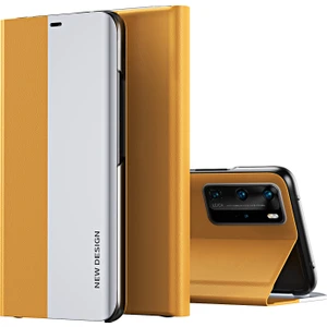Huawei P40 Pro İçin İnce Flip Deri Manyetik Kılıf Kapaklı Sarı (Yurt Dışından)
