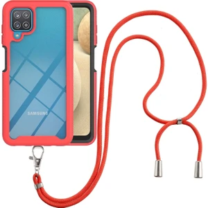 Samsung Galaxy A12 İçin Şeffaf Bumper Shockproof Ayarlanabilir Çapraz Askılı Askılı Tam Koruma Kılıf Kapaklı Kırmızı (Yurt Dışından)