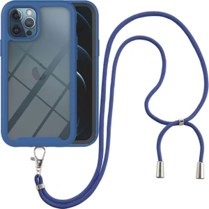 iPhone 12 Pro Max İçin Şeffaf Bumper Shockproof Ayarlanabilir Çapraz Askılı Askılı Tam Koruma Kılıf Kapaklı Mavi (Yurt Dışından)
