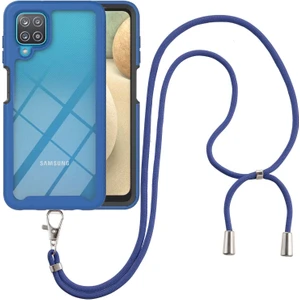 Samsung Galaxy A12 İçin Şeffaf Bumper Shockproof Ayarlanabilir Çapraz Askılı Askılı Tam Koruma Kılıf Kapaklı Mavi (Yurt Dışından)