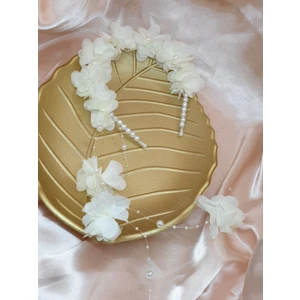 260 - İncili Çiçekli Küpeli Taç