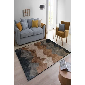 Decomia Home Dijital Baskılı Kaymaz Dot Taban Makinede Yıkanabilir Kahverengi Tonlu Üçgen Desenli Halı Yolluk-D1038