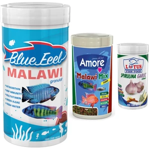 Bluefeel Malawi Granulat 1000ML + Amore Malawi Mix 250ML + Lotus Spirulina Garlic 100ML Kutu