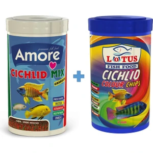 Cichlid Mix Granules 1000ML + Lotus Malawi Ciklet Colour 1000ML Kutu Balık Yemi