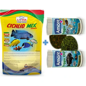 Cichlid Mix Granül Protein Bitkisel Karışık 860 G Malawi Ciklet Balık Yemi + 30 gr + 30 gr