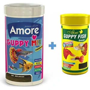 Guppy Mix Granules 1000ML + Ahm Guppy 250ML Lepistes Moli Kılıç Melek Tetra Akvaryum Balık Yemi