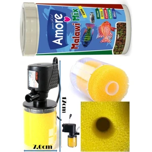 Xilong XL-F070A Akvaryum Iç Filtre 1000 L/saat 12 W + Malawi Cichlid Mix 250 ml Balık Yemi