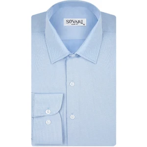 Slim Fit Armür Desenli Soluk Mavi Erkek Gömlek