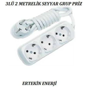 Grup Priz 3 Lü 2 Metrelik Topraklı Kablolu Uzatmalı Seyyar 3lü Grup Priz