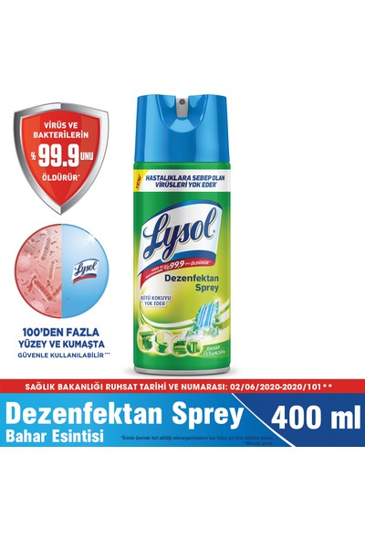 Lysol Dezenfektan Sprey Bahar Ferahlığı 400 ml + Islak Mendil 72’li Yüzeyler Için