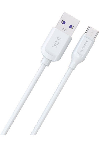 Syrox C107 Micro USB Hızlı Şarj ve Data Kablosu 1mt 3.0A 18W Beyaz