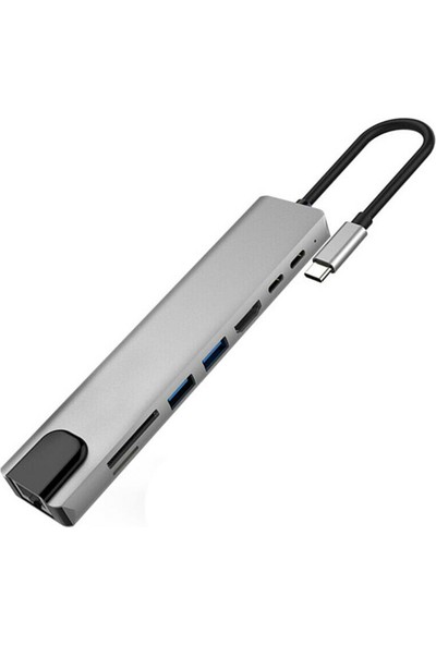 Arabulalaca Ethernet USB Type-C Hub HDMI Girişi Çevirici 8in1 Çevirici Adaptör