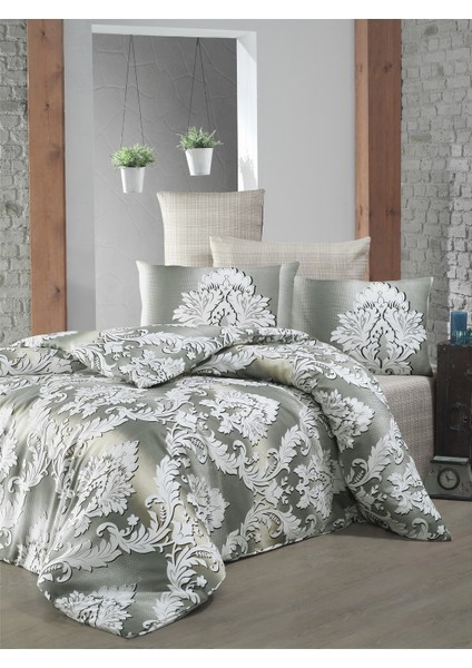 Çift Kişilik Polycotton Nevresim Takımı (Damask Kahve)