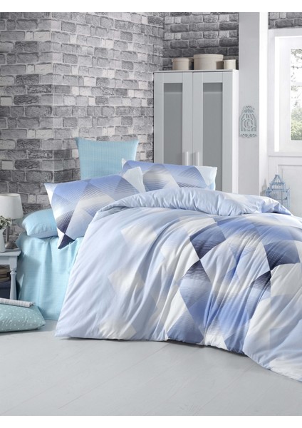 Çift Kişilik Polycotton Nevresim Takımı (Petek Mavi)