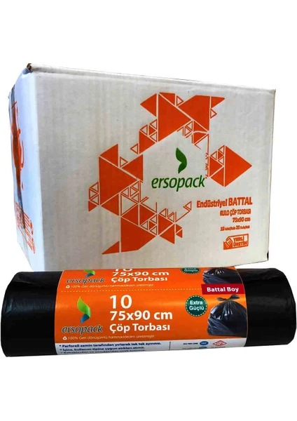 Endüstriyel 75 x 90 cm Çöp Torbası Battal Boy Çöp Poşeti 1 Koli 20 Rulo