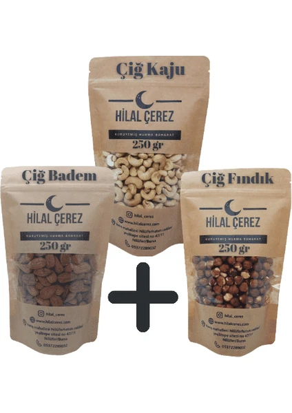 Hilal Çerez 3'lü Paket Çiğ Kuryemiş (Kaju,badem,fındık) 750 gr