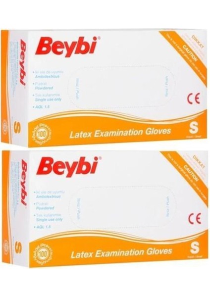 Muayene Eldiven Small Pudralı Lateks 100LÜ Paket 2 Paket