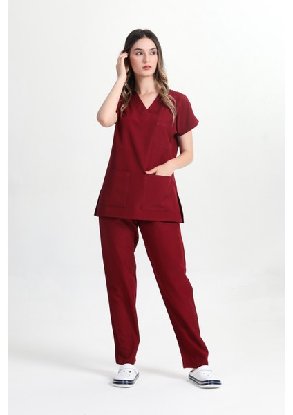 Kadın Yarasakol Bordo Doktor Hemşire Forması Takımı (Alpaka Kumaş) ATY-2801 fiyatları