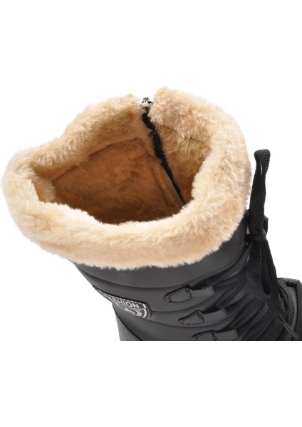 995 Siyah-Bej Içi Kürklü Fermuarlı Kadın Uzun Kar Botu fiyatları